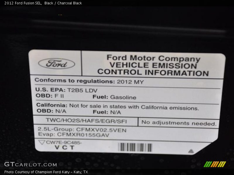 Black / Charcoal Black 2012 Ford Fusion SEL