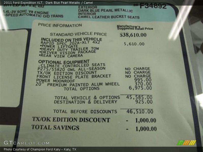 Dark Blue Pearl Metallic / Camel 2011 Ford Expedition XLT