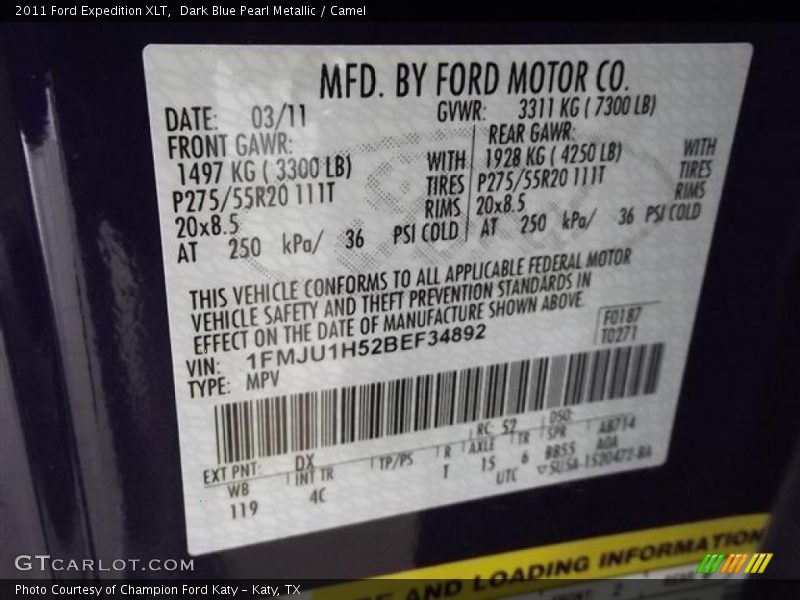 Dark Blue Pearl Metallic / Camel 2011 Ford Expedition XLT