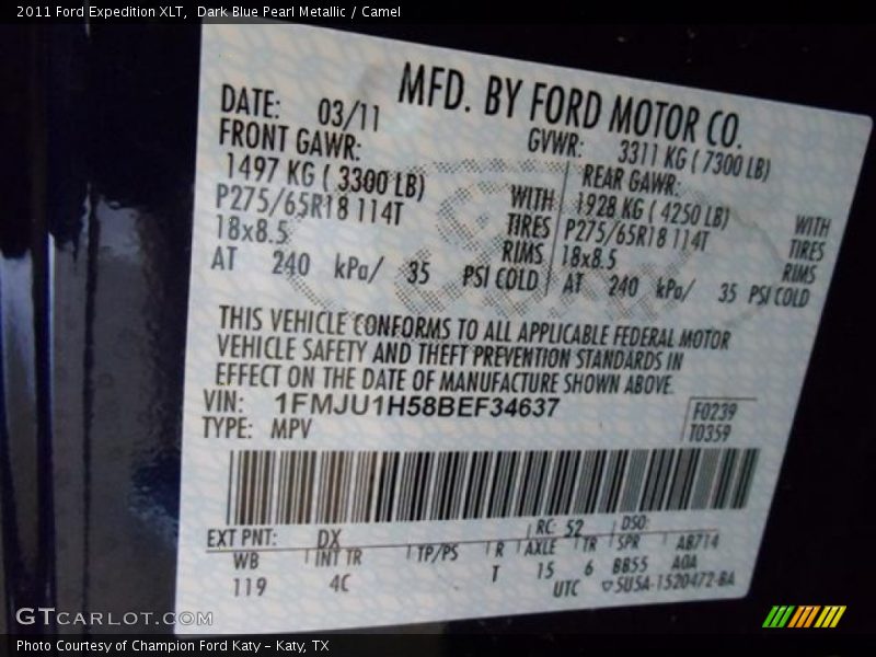 Dark Blue Pearl Metallic / Camel 2011 Ford Expedition XLT