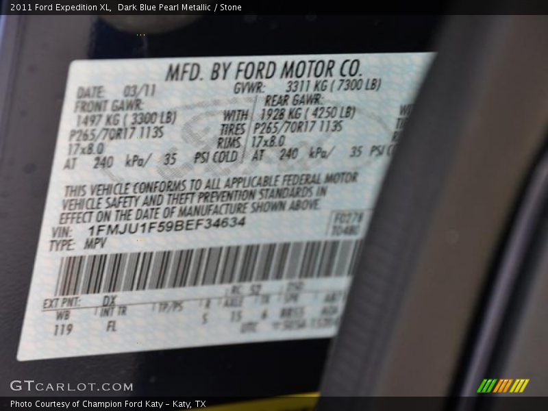 2011 Expedition XL Dark Blue Pearl Metallic Color Code DX