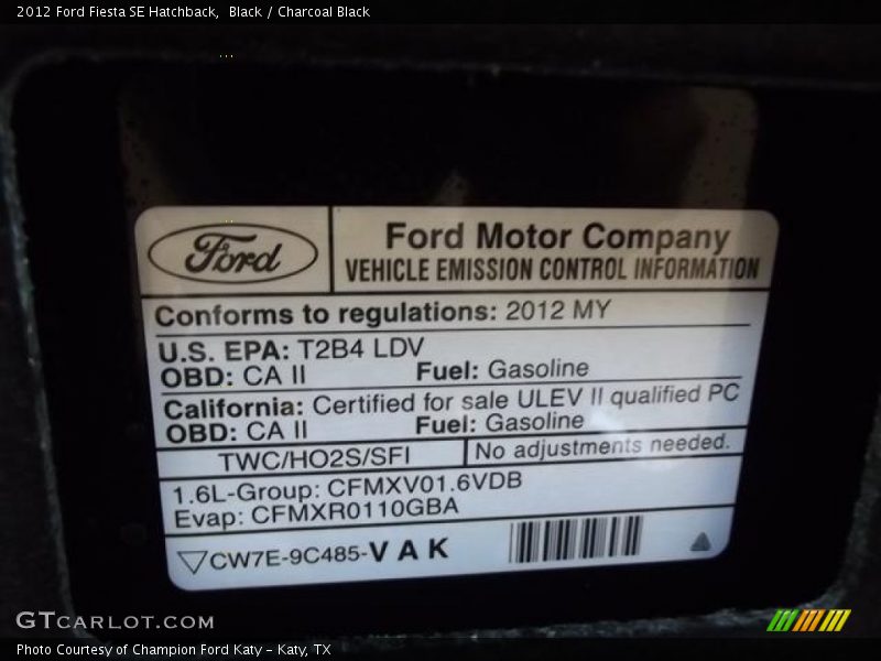 Black / Charcoal Black 2012 Ford Fiesta SE Hatchback