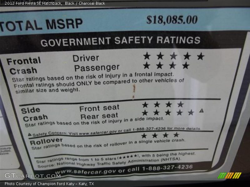  2012 Fiesta SE Hatchback Window Sticker