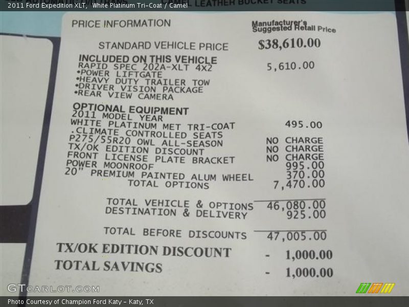 White Platinum Tri-Coat / Camel 2011 Ford Expedition XLT