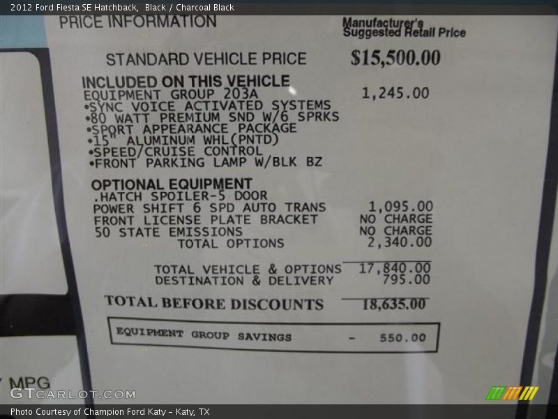 Black / Charcoal Black 2012 Ford Fiesta SE Hatchback