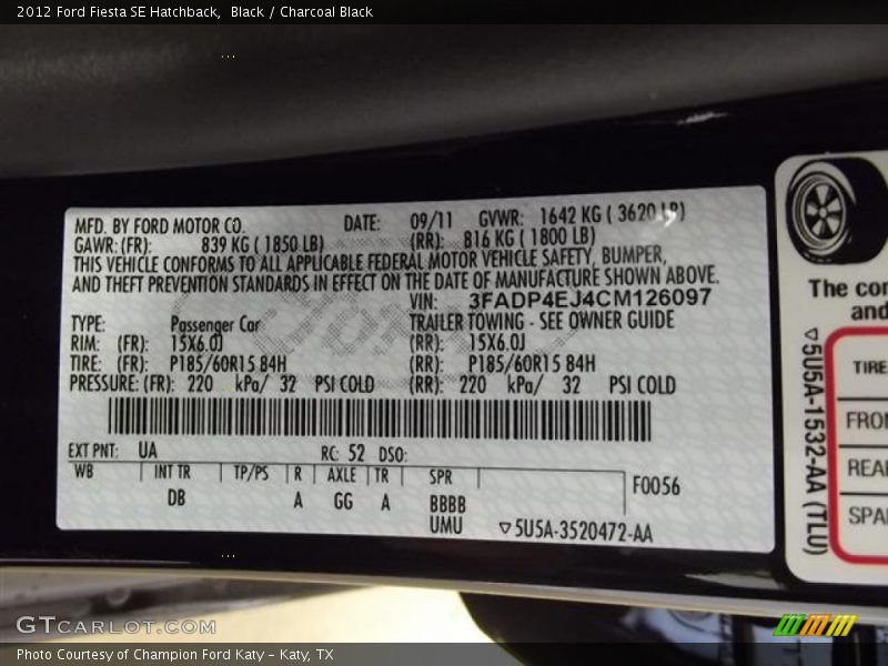 Black / Charcoal Black 2012 Ford Fiesta SE Hatchback