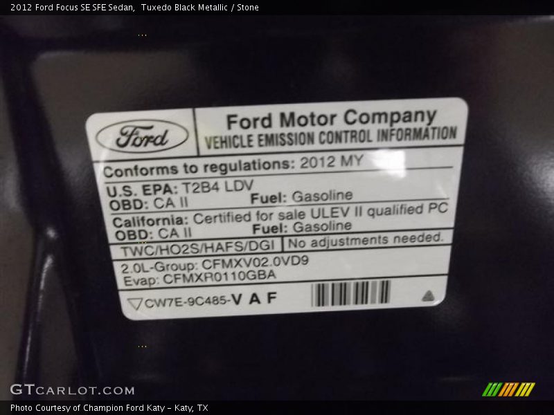 Tuxedo Black Metallic / Stone 2012 Ford Focus SE SFE Sedan