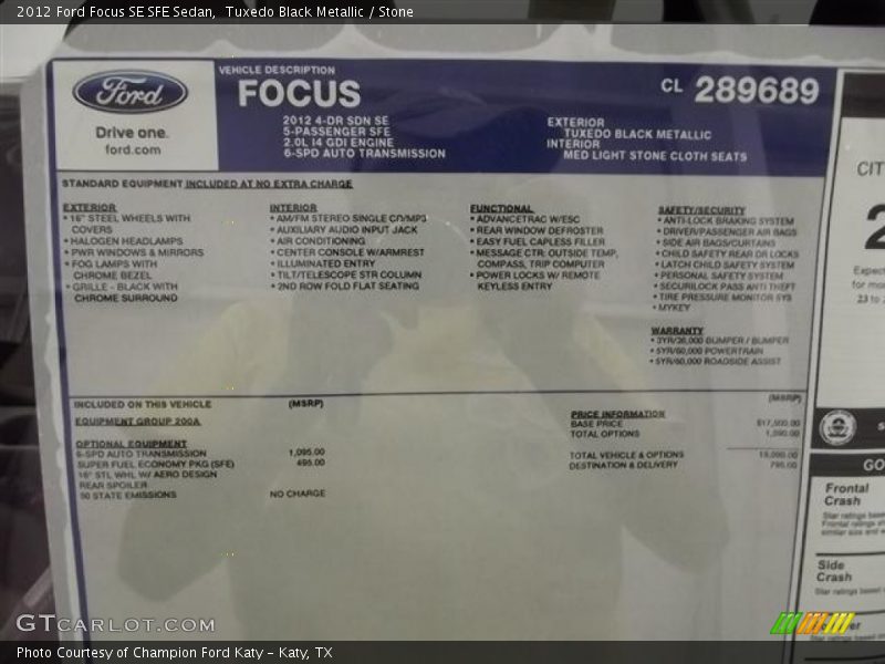 Tuxedo Black Metallic / Stone 2012 Ford Focus SE SFE Sedan