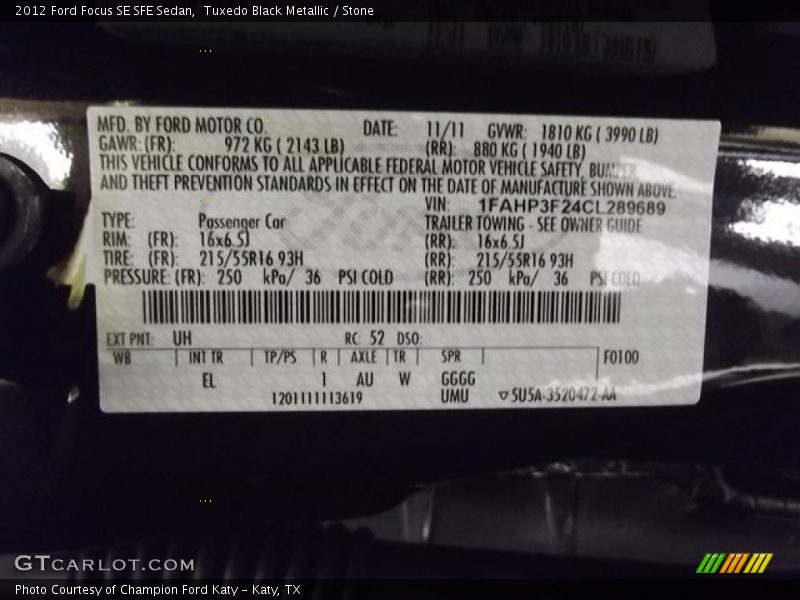 Tuxedo Black Metallic / Stone 2012 Ford Focus SE SFE Sedan