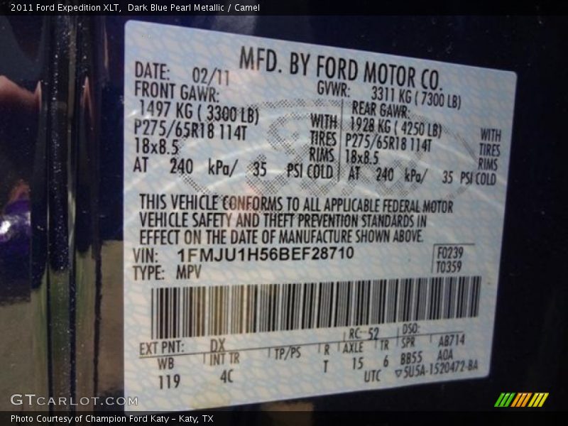 Dark Blue Pearl Metallic / Camel 2011 Ford Expedition XLT
