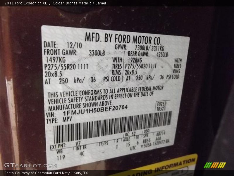 Golden Bronze Metallic / Camel 2011 Ford Expedition XLT