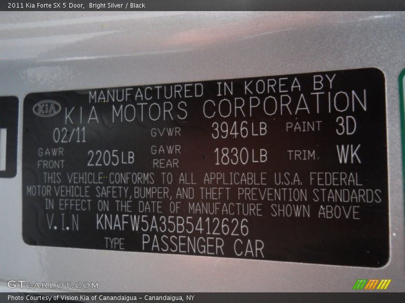 Bright Silver / Black 2011 Kia Forte SX 5 Door