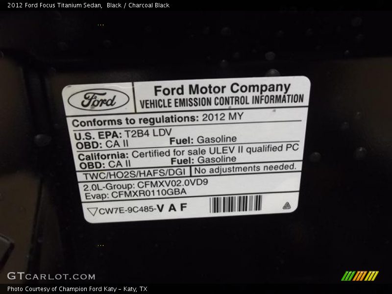 Black / Charcoal Black 2012 Ford Focus Titanium Sedan