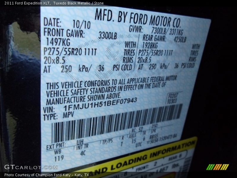 Tuxedo Black Metallic / Stone 2011 Ford Expedition XLT