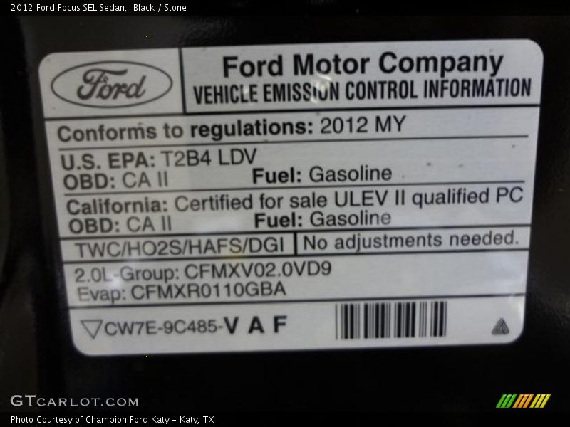 Black / Stone 2012 Ford Focus SEL Sedan