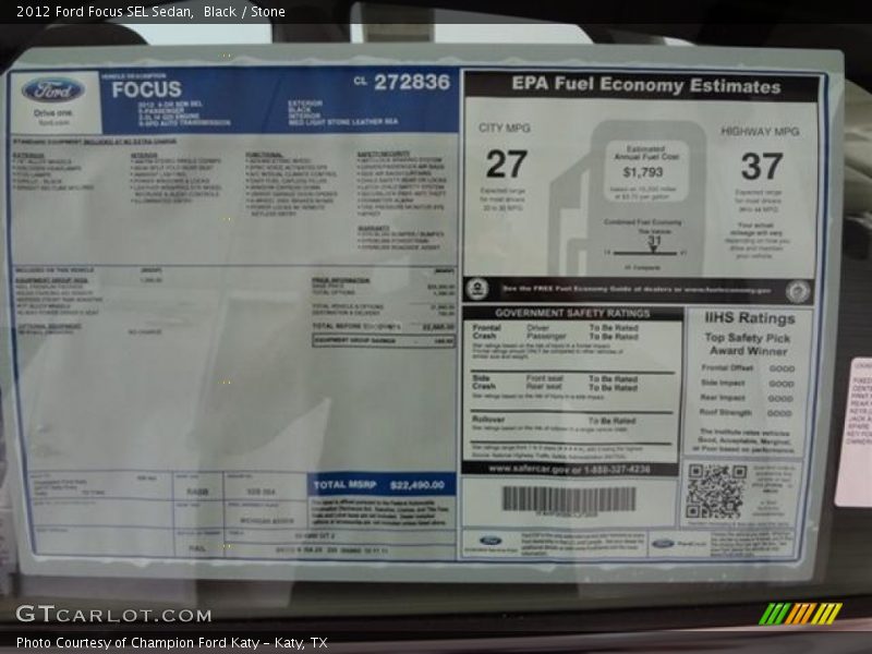 Black / Stone 2012 Ford Focus SEL Sedan