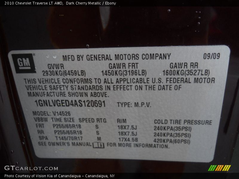 Dark Cherry Metallic / Ebony 2010 Chevrolet Traverse LT AWD