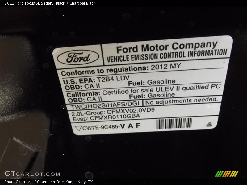 Black / Charcoal Black 2012 Ford Focus SE Sedan