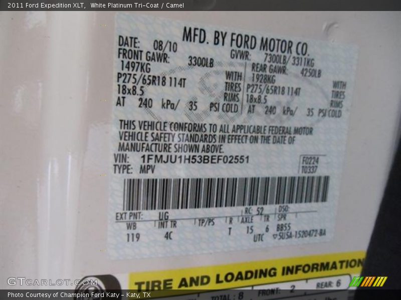 White Platinum Tri-Coat / Camel 2011 Ford Expedition XLT
