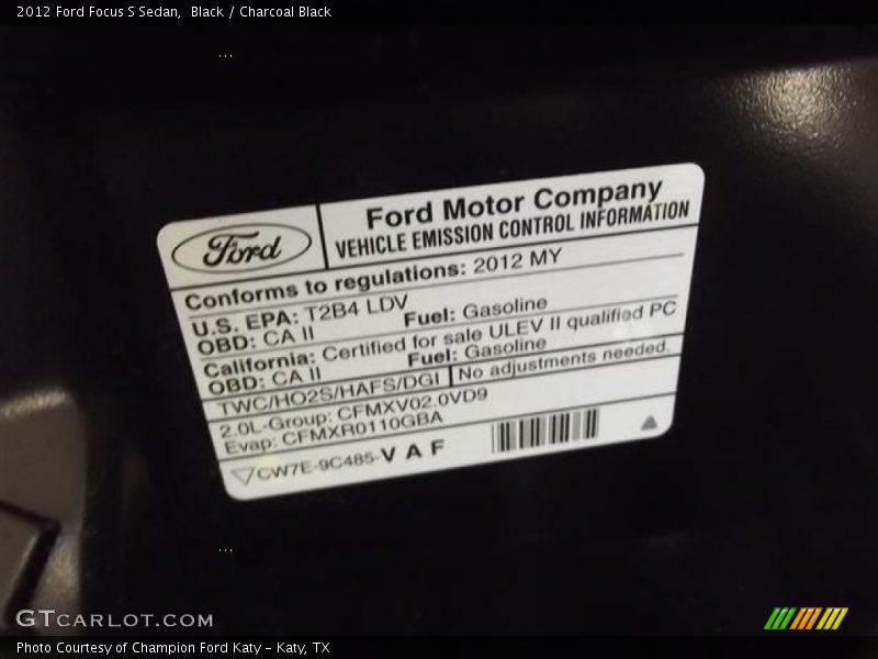 Black / Charcoal Black 2012 Ford Focus S Sedan