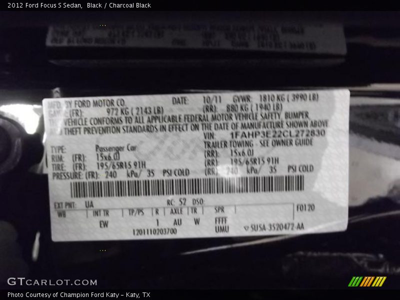 Black / Charcoal Black 2012 Ford Focus S Sedan