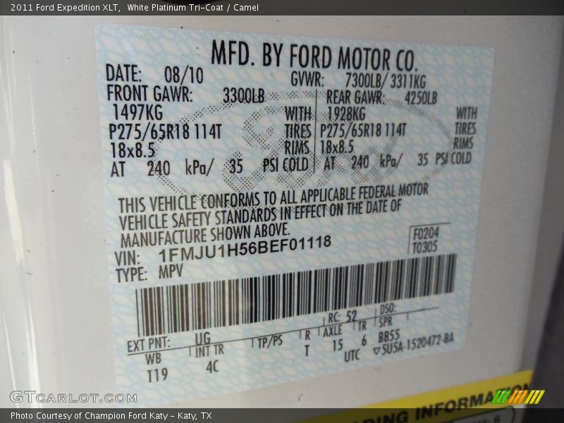 White Platinum Tri-Coat / Camel 2011 Ford Expedition XLT