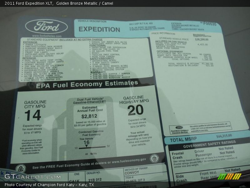 Golden Bronze Metallic / Camel 2011 Ford Expedition XLT