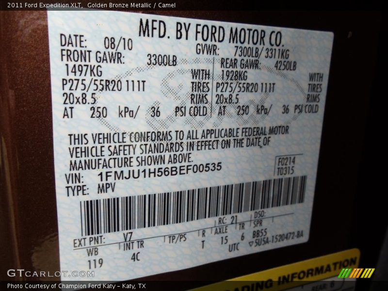 Golden Bronze Metallic / Camel 2011 Ford Expedition XLT