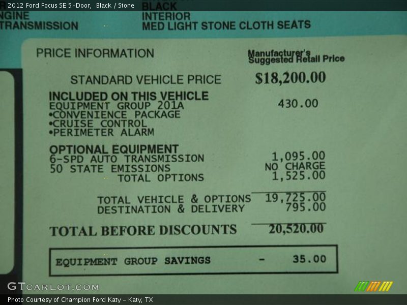 Black / Stone 2012 Ford Focus SE 5-Door
