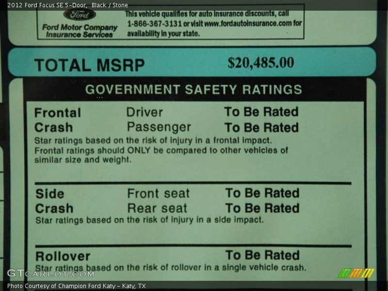 Black / Stone 2012 Ford Focus SE 5-Door