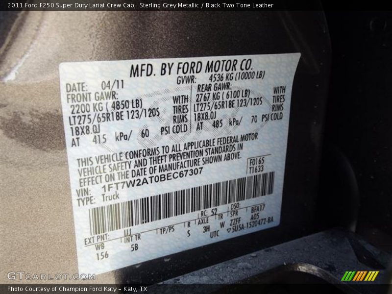 2011 F250 Super Duty Lariat Crew Cab Sterling Grey Metallic Color Code UJ