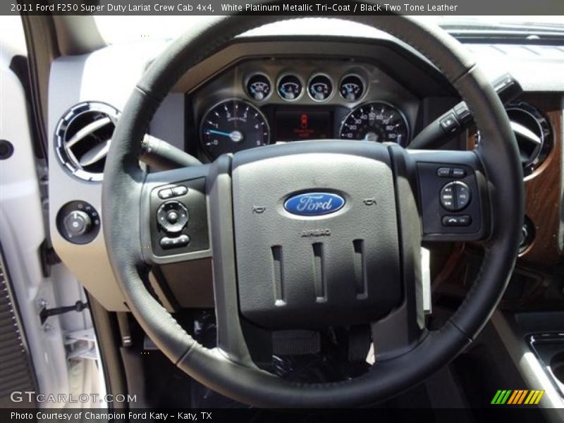 White Platinum Metallic Tri-Coat / Black Two Tone Leather 2011 Ford F250 Super Duty Lariat Crew Cab 4x4