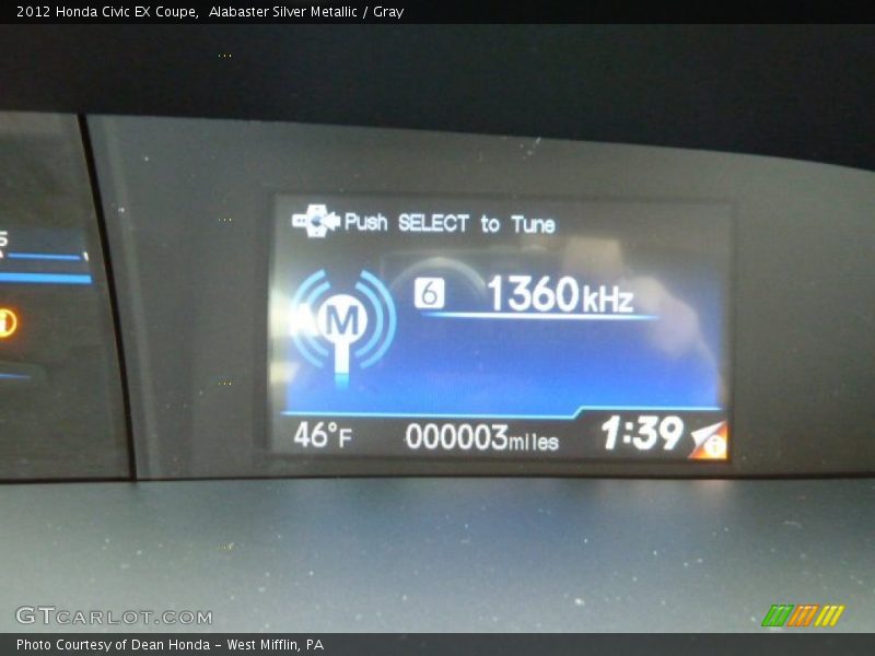 Alabaster Silver Metallic / Gray 2012 Honda Civic EX Coupe