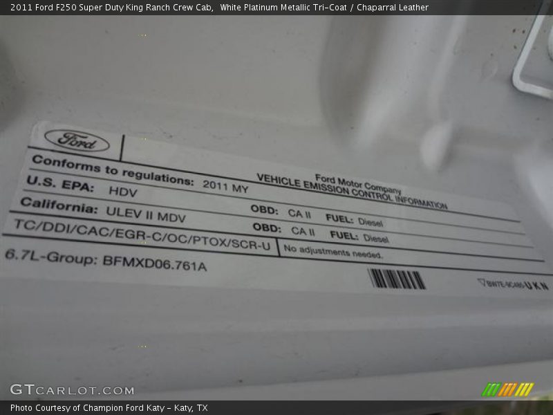 Emission Control Information - 2011 Ford F250 Super Duty King Ranch Crew Cab