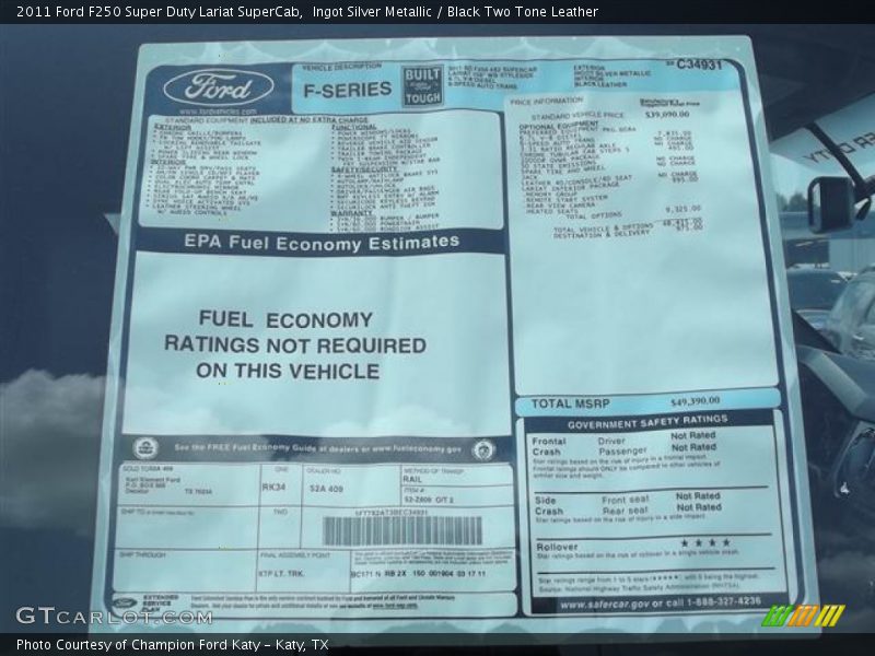  2011 F250 Super Duty Lariat SuperCab Window Sticker