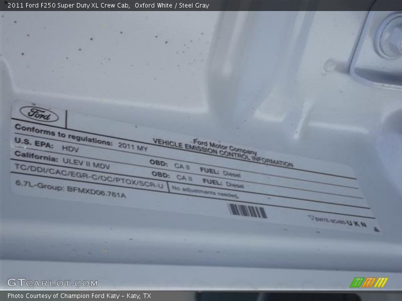 Emission Control Information - 2011 Ford F250 Super Duty XL Crew Cab