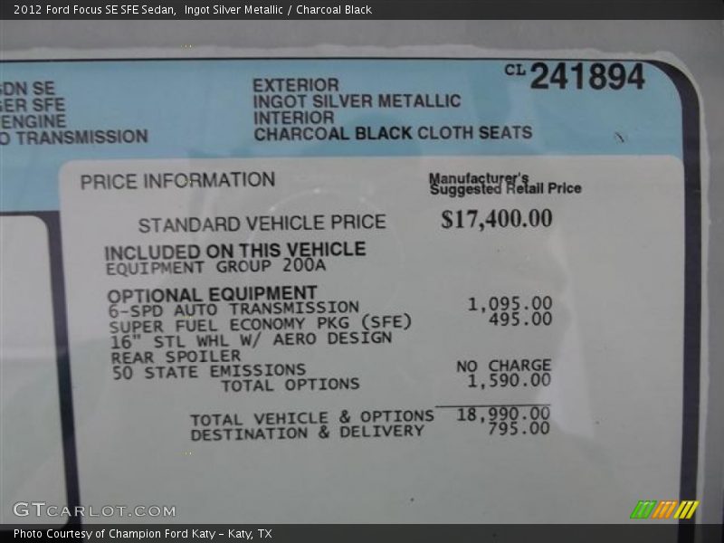 Ingot Silver Metallic / Charcoal Black 2012 Ford Focus SE SFE Sedan