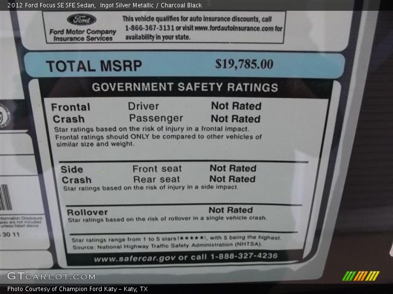 Ingot Silver Metallic / Charcoal Black 2012 Ford Focus SE SFE Sedan