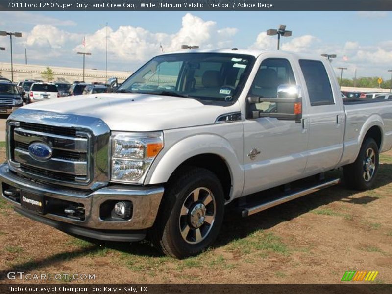 White Platinum Metallic Tri-Coat / Adobe Beige 2011 Ford F250 Super Duty Lariat Crew Cab