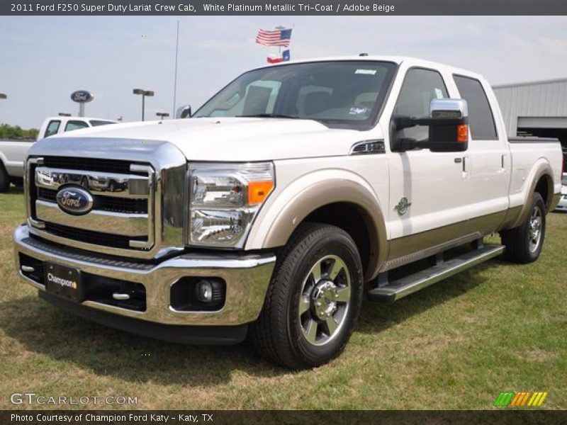 White Platinum Metallic Tri-Coat / Adobe Beige 2011 Ford F250 Super Duty Lariat Crew Cab