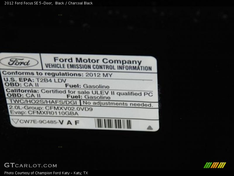 Black / Charcoal Black 2012 Ford Focus SE 5-Door