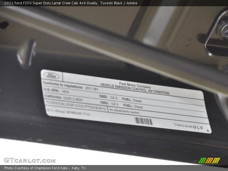 Emission Control Information - 2011 Ford F350 Super Duty Lariat Crew Cab 4x4 Dually
