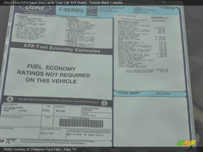  2011 F350 Super Duty Lariat Crew Cab 4x4 Dually Window Sticker