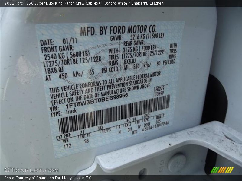 Oxford White / Chaparral Leather 2011 Ford F350 Super Duty King Ranch Crew Cab 4x4