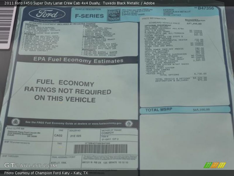  2011 F450 Super Duty Lariat Crew Cab 4x4 Dually Window Sticker