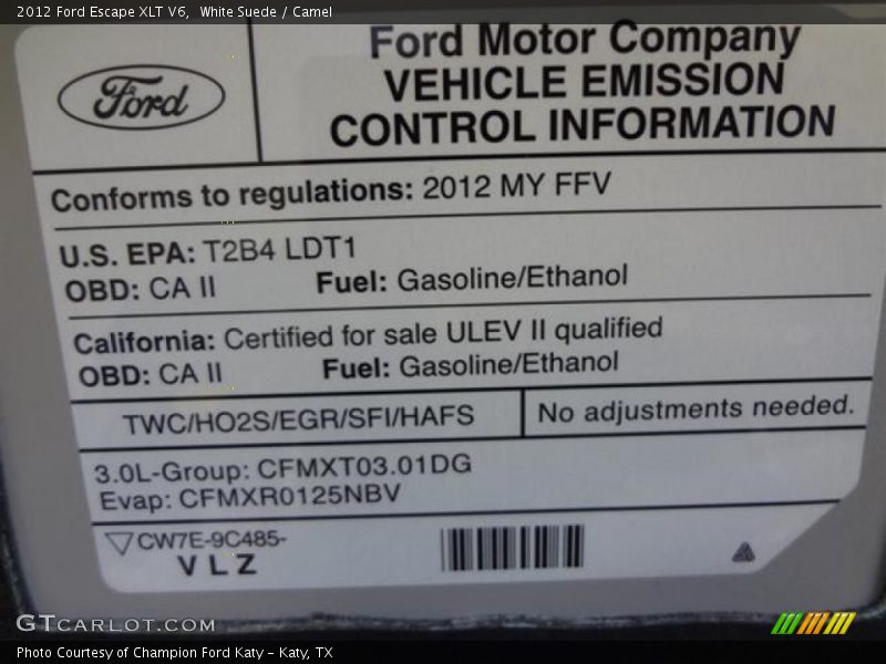 White Suede / Camel 2012 Ford Escape XLT V6