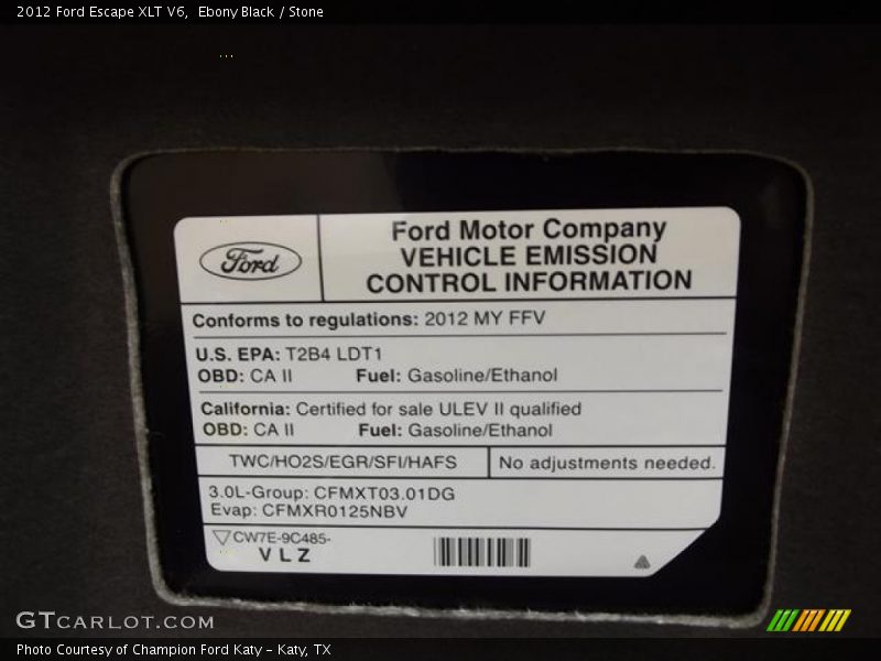 Ebony Black / Stone 2012 Ford Escape XLT V6