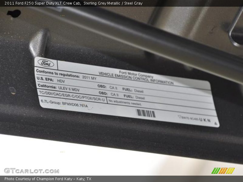 Emission Control Information - 2011 Ford F250 Super Duty XLT Crew Cab