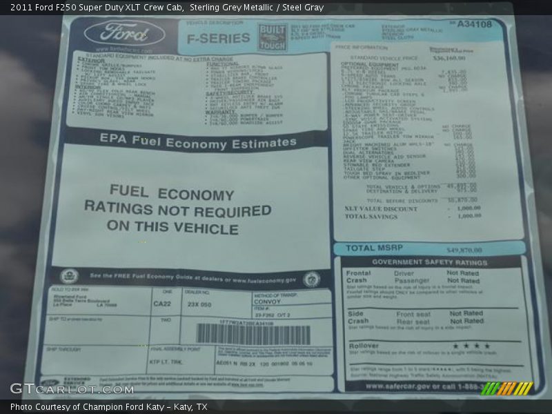  2011 F250 Super Duty XLT Crew Cab Window Sticker