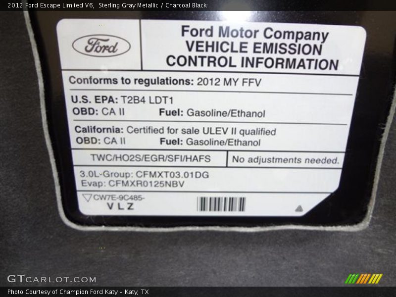 Sterling Gray Metallic / Charcoal Black 2012 Ford Escape Limited V6